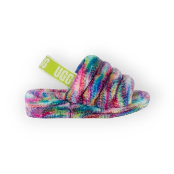 UGG Women's Fluff Yeah Pixelate Rainbow Slip-On Sandals Size 7 - Picture 4 of 14